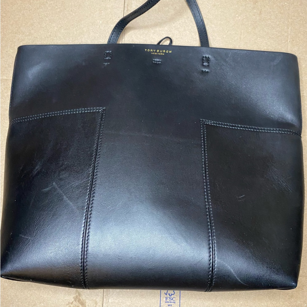 Tory Burch Block-T Leather Tote Bag Black - Picture 2 of 13